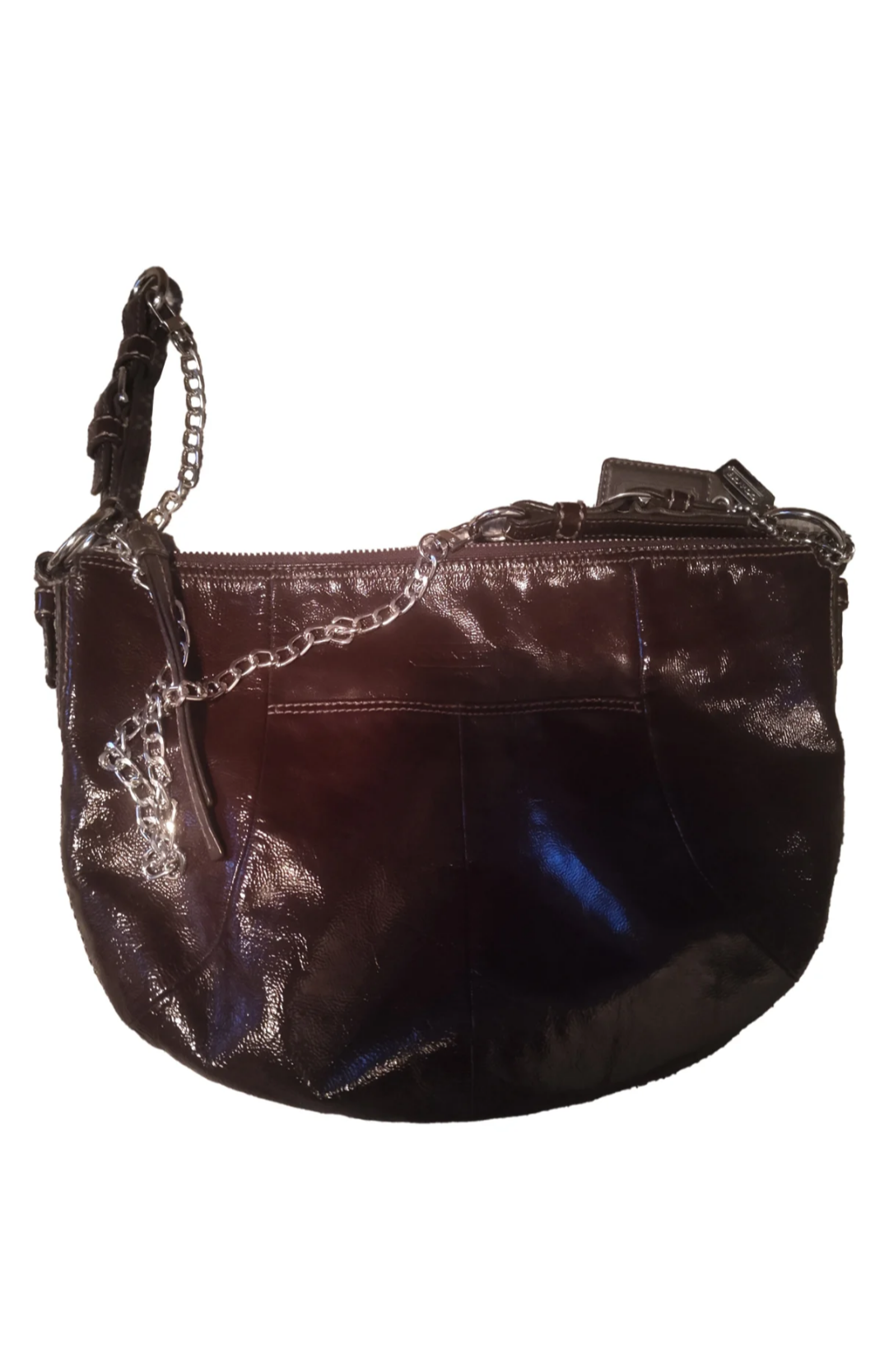 Coach patent leather handbag dark brown - Garmentsplace