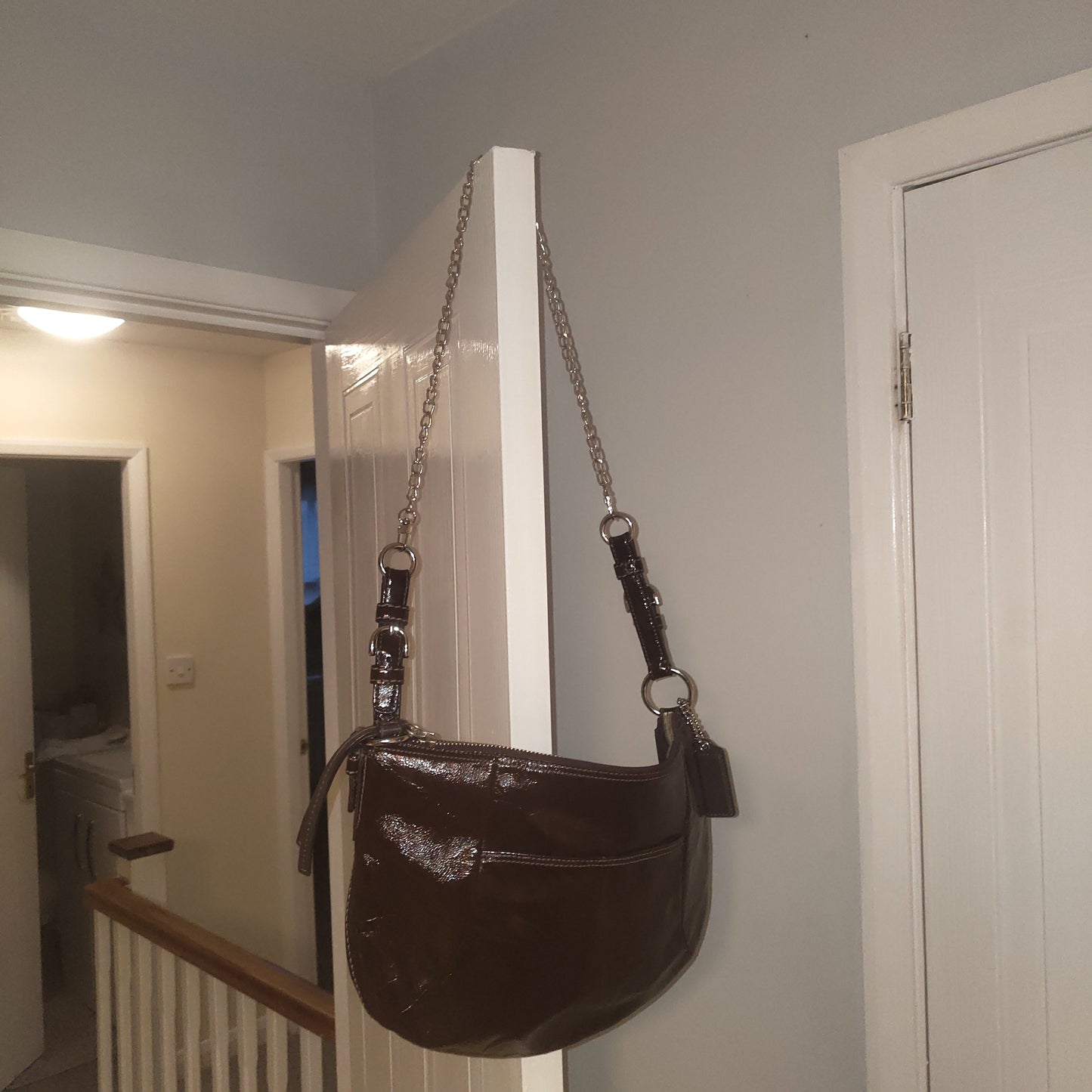 Coach patent leather handbag dark brown - Garmentsplace